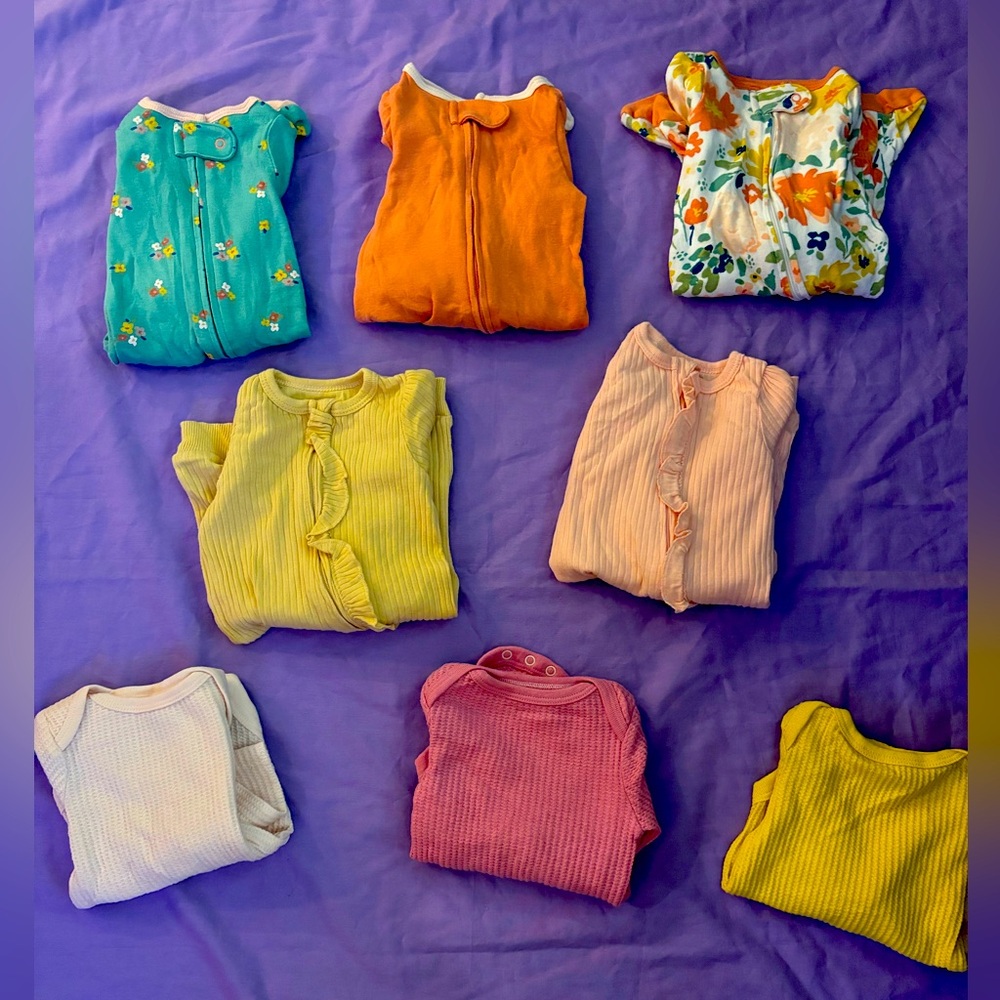 Newborn Cloud Island footed sleepers (1-2 rows) and long sleeve onesies (3 row)